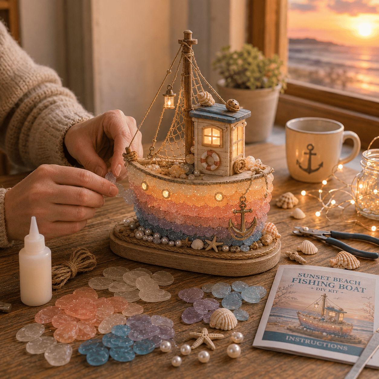 ⏳ Last Day 49% OFF – 🌅 Beginner-Friendly DIY Sunset Coast Sea Glass-Style Light Kit Collection | Complete Kit with Sea Glass-Style Pieces, LED Lights & Step-by-Step Guide Included 💕