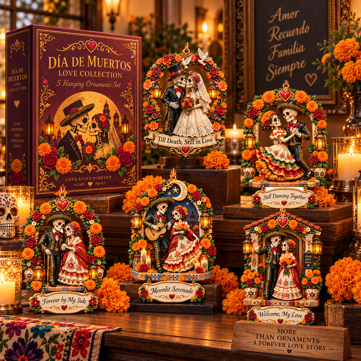 Día de Muertos Love Ornament -  Skeleton Couple Hanging Keepsake Collection, Romantic Day of the Dead Gift for Couples & Loved Ones