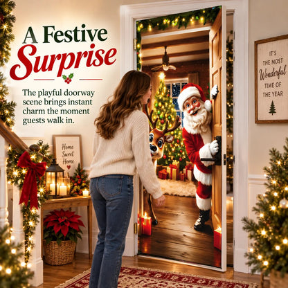 ⏰LAST DAY 50% OFF 🎅 🚪Santa & Reindeer Christmas Door Cover