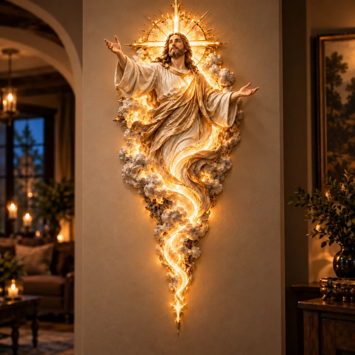 🔥✝️ Light of the World Jesus Wall Sculpture – A Radiant Symbol of Faith for the Home✝️