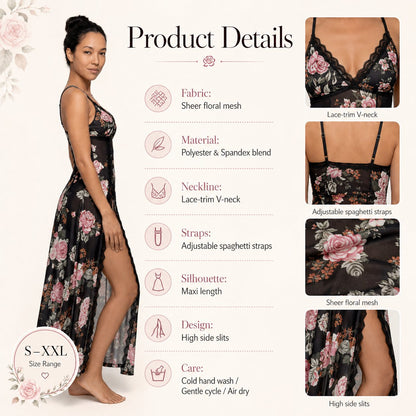🔥Last Day 49% OFF - Sheer Floral Rose Print Maxi Dress 🎁Buy 2 Free Shipping