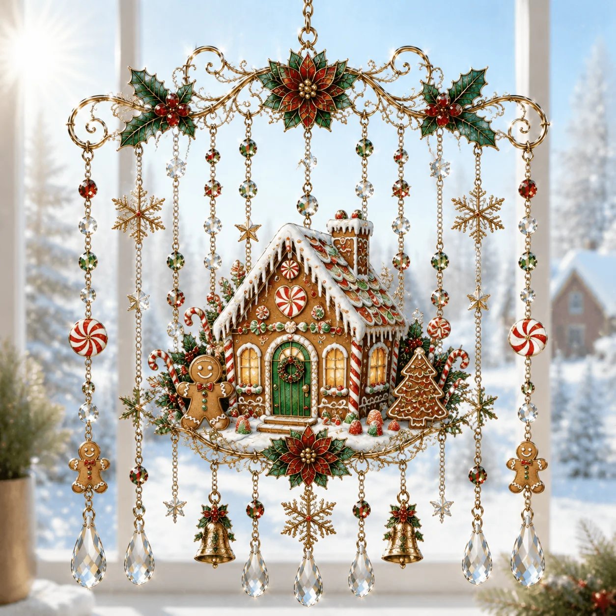 🔥 LAST DAY 49% OFF – 🎄Handmade Christmas Stained Glass Window Hanging | Tempered Stained Glass, K9 Crystal Drops & Ready-to-Hang Holiday Decor ✨