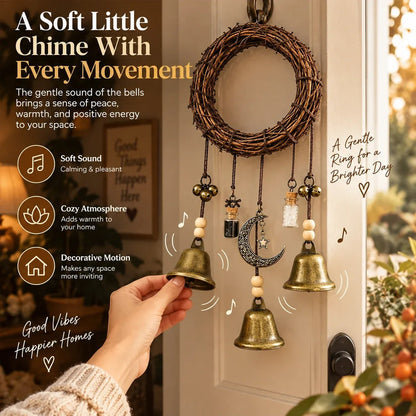 🌙🔔 Boho Moon & Bell Hanging Decor – Rustic Celestial Charm