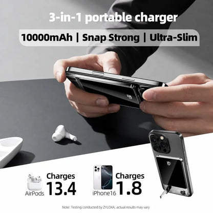🔋 5000mAh Magnetic Portable Power Bank – 20W Fast Charging Wireless Charger with Built-In USB-C Cable, Foldable Stand & LED Battery Display for iPhone & USB-C Devices