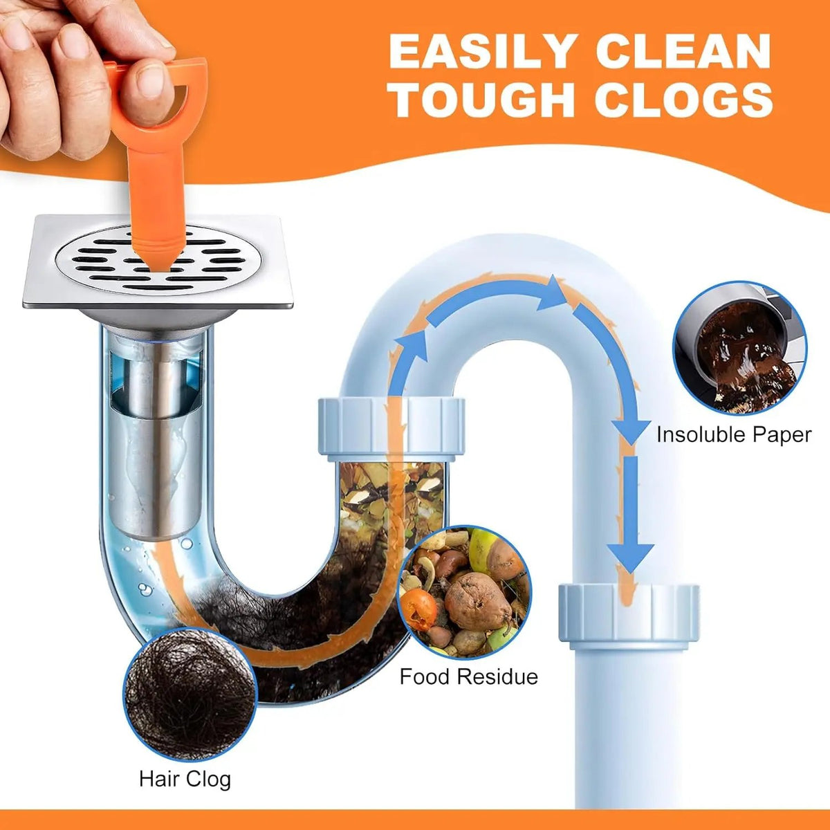 5 Pack Flexible Drain Cleaning Tools with Barbed Hook Design