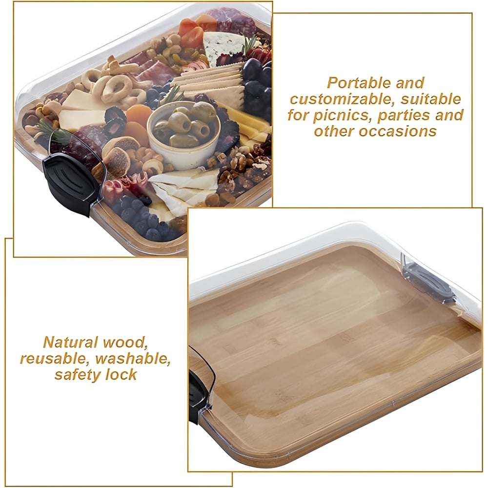 🧀 Bamboo Serving & Cutting Board with Locking Lid