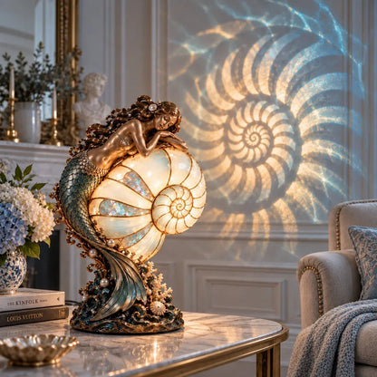 🧜‍♀️ Moon Tide Mermaid Nautilus Projection Lamp | Soft Ocean Glow & Spiral Wall Projection 🐚