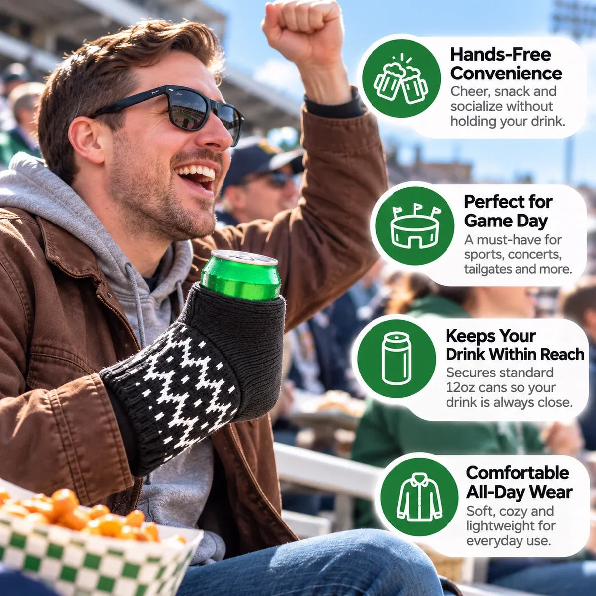 🍻 Hands-Free Game Day Drink Holder | Soft Knit Wearable Can Holder for Tailgates, BBQs & Parties 🏈