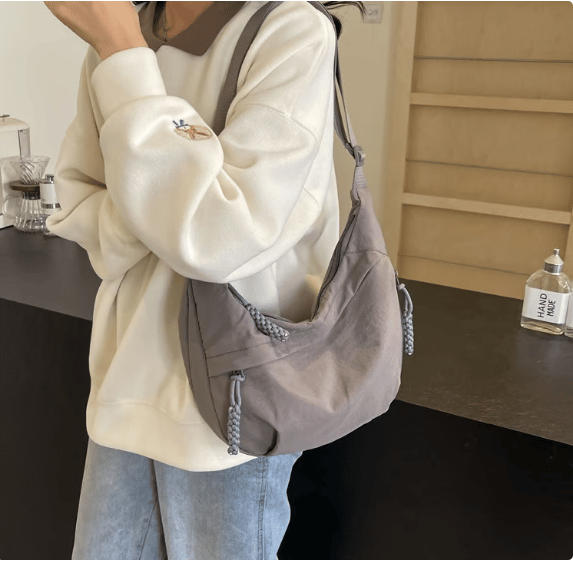 🏆5k sold this week!🔥Designer Direct Sales👜Women's Fashion Plain Color Nylon Crossbody Hobo Bag