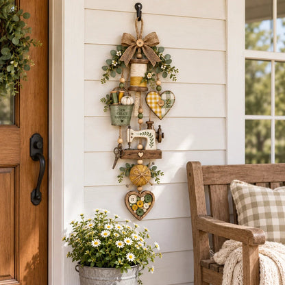 🔥🧵✨ Rustic Wooden Sewing - Themed Hanging Ornament with Remote Control Fairy Lights