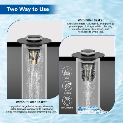 🚰 3-in-1 Sink Drain Strainer – Pop-Up Stopper + Removable Stainless Steel Filter & Hair Catcher, Fits Most Bathroom Basins