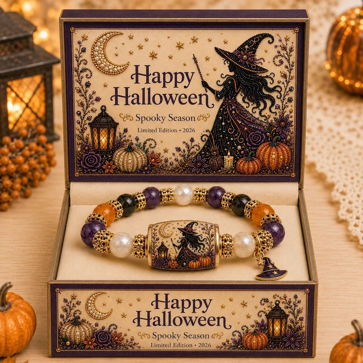 🎃 Limited Edition Halloween Black Cat & Pumpkin Beaded Bracelet Set | Spooky Cute Gift Jewelry