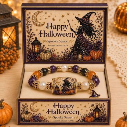 🎃 Limited Edition Halloween Black Cat & Pumpkin Beaded Bracelet Set | Spooky Cute Gift Jewelry