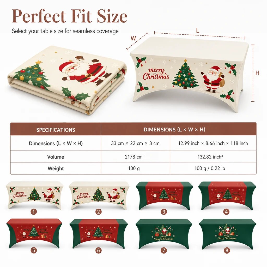 Christmas Stretch Fitted Table Cover for Rectangular Tables