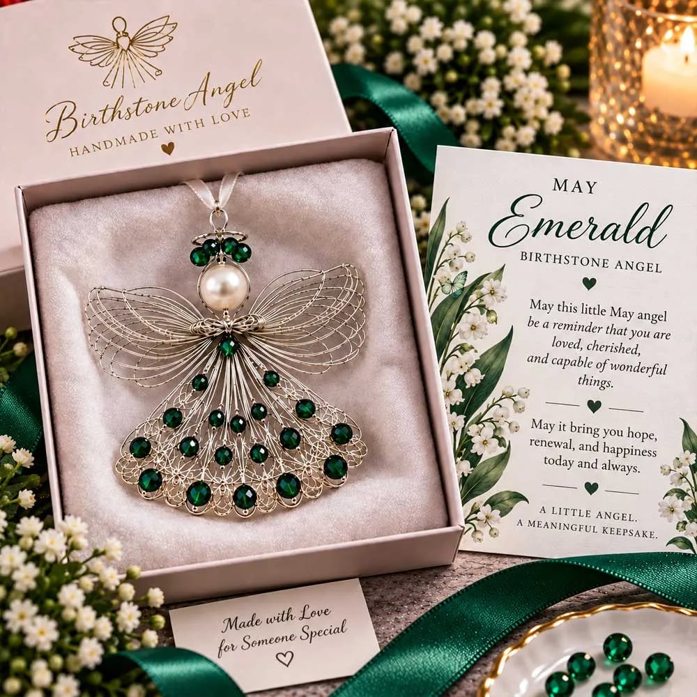 👼 Birthstone Angel Wire Ornament | 12 Month Keepsake Colors