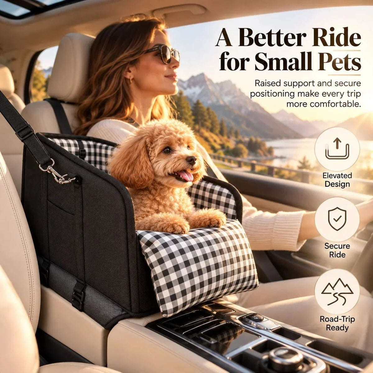 🐶 PawNest™ Center Console Dog Car Seat – Cozy Booster Seat for Small Dogs