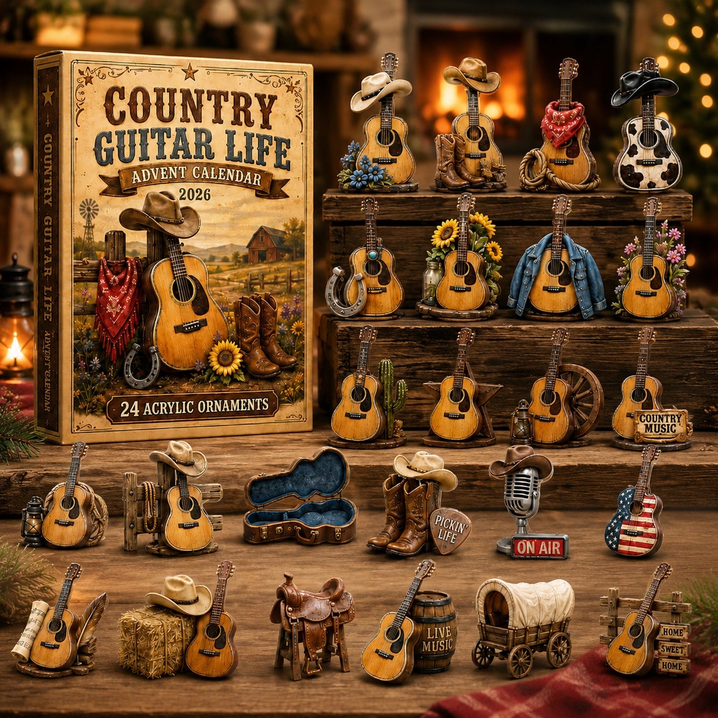 🔥Last 50 pcs✨Country Guitar Life Advent Calendar 2026 - 24-Day Festive Countdown, Acrylic Charms Blind Box