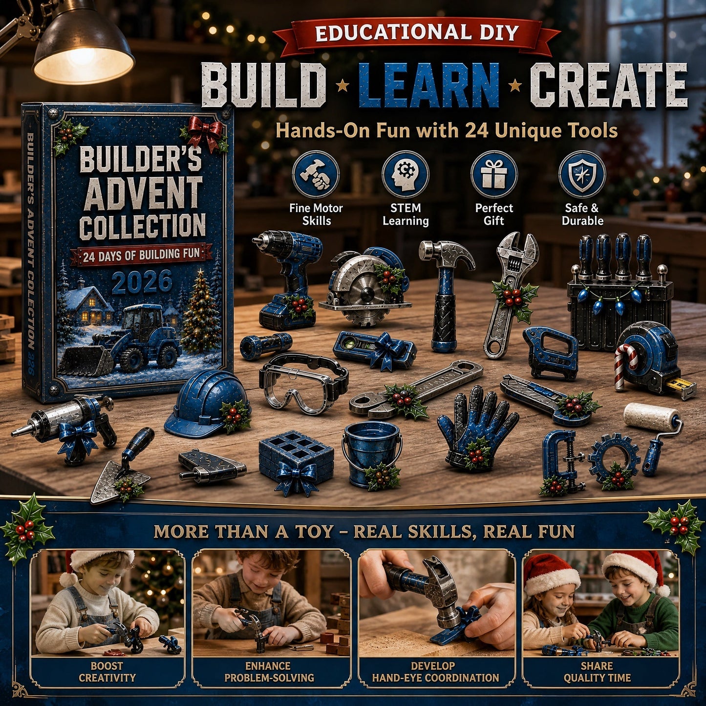 🔥Last 50 pcs✨Construction Crew Tools Advent Calendar 2026 - 24-Day Festive Countdown, Acrylic Charms Blind Box