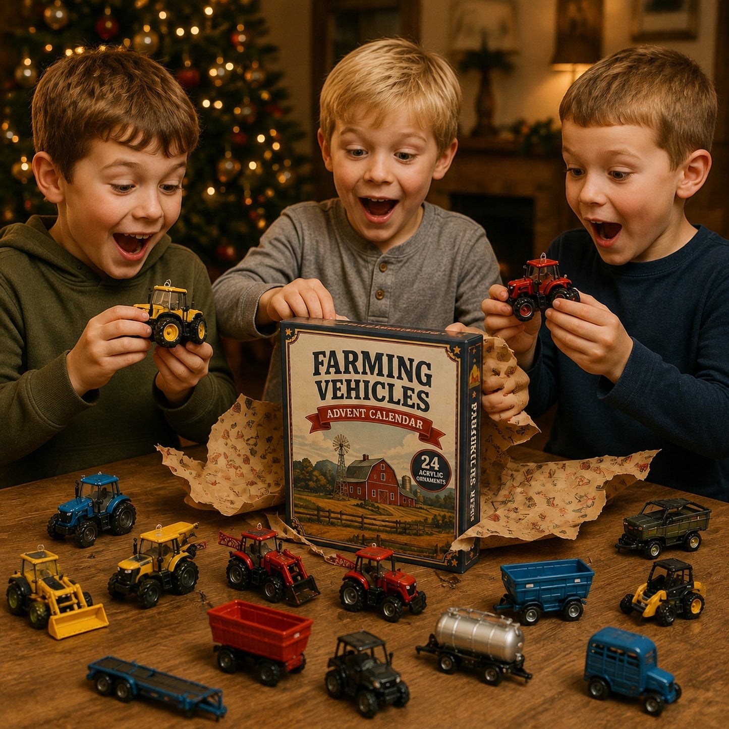 High-quality miniature model✨Farming Vehicles World Advent Calendar 2026 - 24-Day Festive Countdown, Acrylic Charms Blind Box