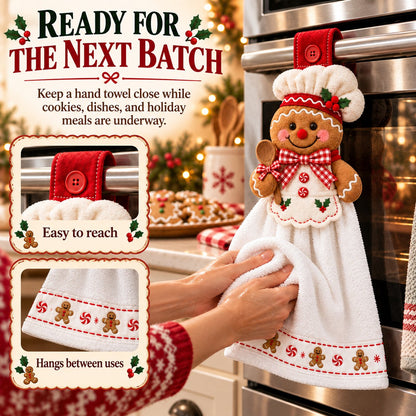 🎄 Christmas Hanging Hand Towel | Button-On Loop Keeps It Within Reach