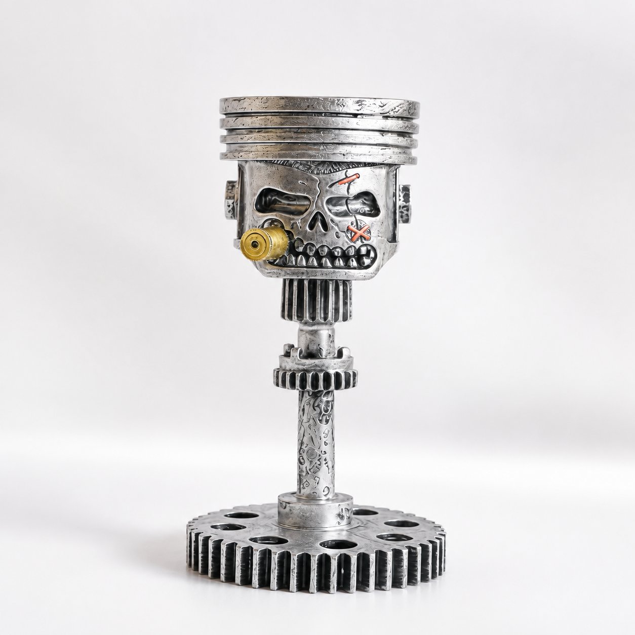 💀 Industrial Mechanical Skull Resin Sculpture – Gear, Wrench & Chain Gothic Décor