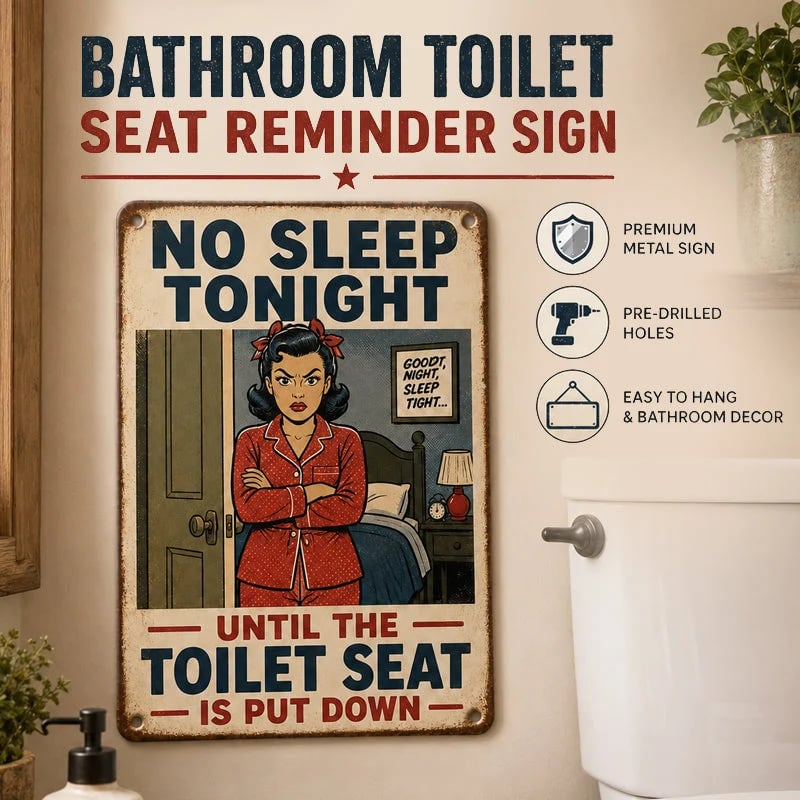 Say It Without Nagging 🤫 Hilarious Vintage Toilet Seat Reminder Sign (Pre-Drilled Holes for Hanging or Nailing)
