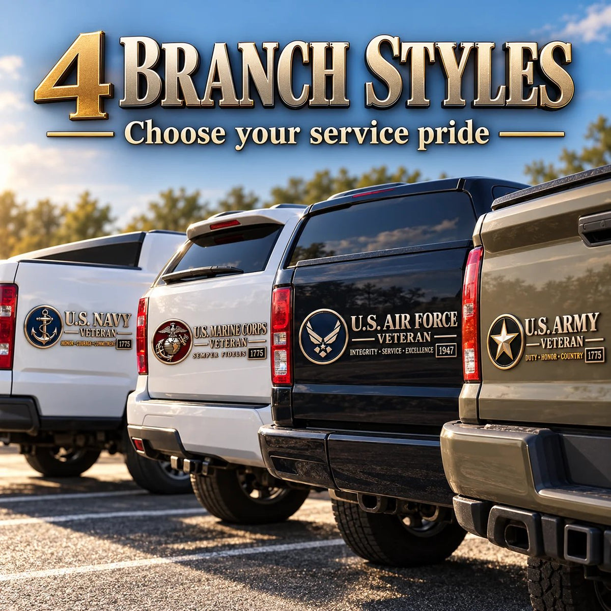 Veteran Honor Raised Metal Car Ornament  Display service pride on daily commutes & veteran meetups