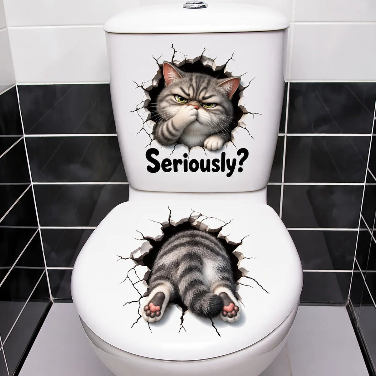 😂 Bathroom Buddies – Funny 3D Illusion Toilet Sticker Set | Removable 3D Illusion Stickers for Funny Bathroom Decor & Gag Gifts 🦝