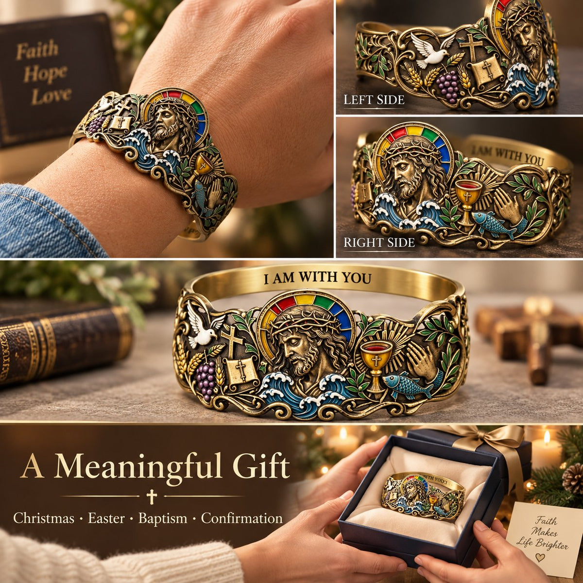 Faith Inspired Jesus Cuff Bracelet | Antique Brass With Scripture Message