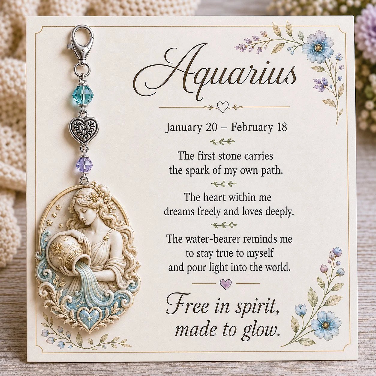 Zodiac Birthstone-Inspired Charm Keychain & Affirmation Card