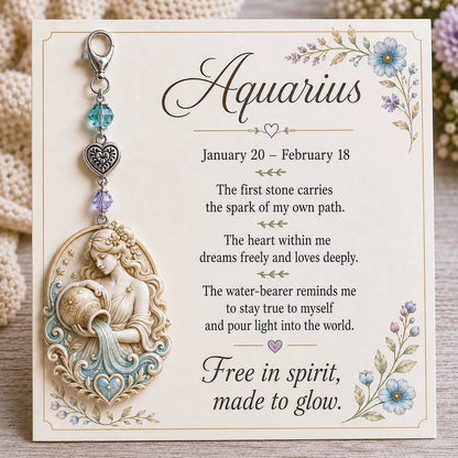 Zodiac Birthstone-Inspired Charm Keychain & Affirmation Card