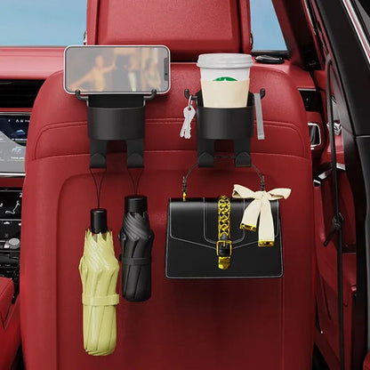Car Seat Headrest Cup Holder with Hooks – Back Seat Organizer