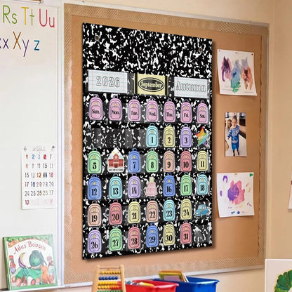 📅Back to School 2026-2028 Classroom Pencil Calendar Pocket Chart | 82 Educational Activity Cards🖍️