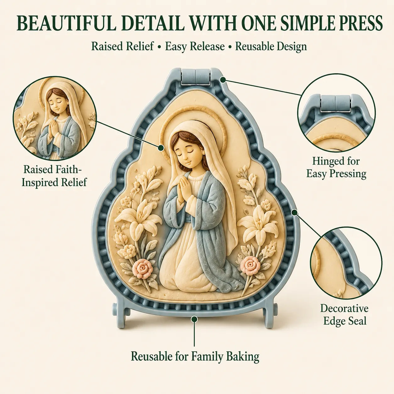 ⏳ Last Day 49% OFF – ✝️ 16-Design Christian Mini Pie Mold Collection | Reusable Embossed Molds for Shaping Detailed Jesus, Mary, Angels, Crosses, Dove & Faith-Inspired Pies 🥧✨