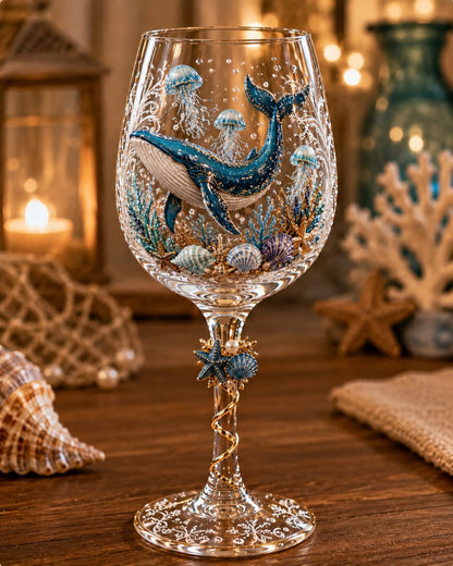 ⏳ Last Day 49% OFF – 🌊 3D Ocean Treasures Sculpted Glass Collection | Premium Clear Stemware with Raised Marine Figures, Shell & Pearl Details & Underwater-Inspired Accents ✨