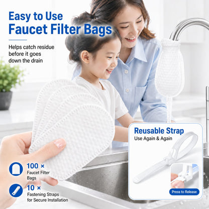 🚰 100 Pack Faucet Filter Bags – Cleaner Water, Less Splash, No Tools Needed