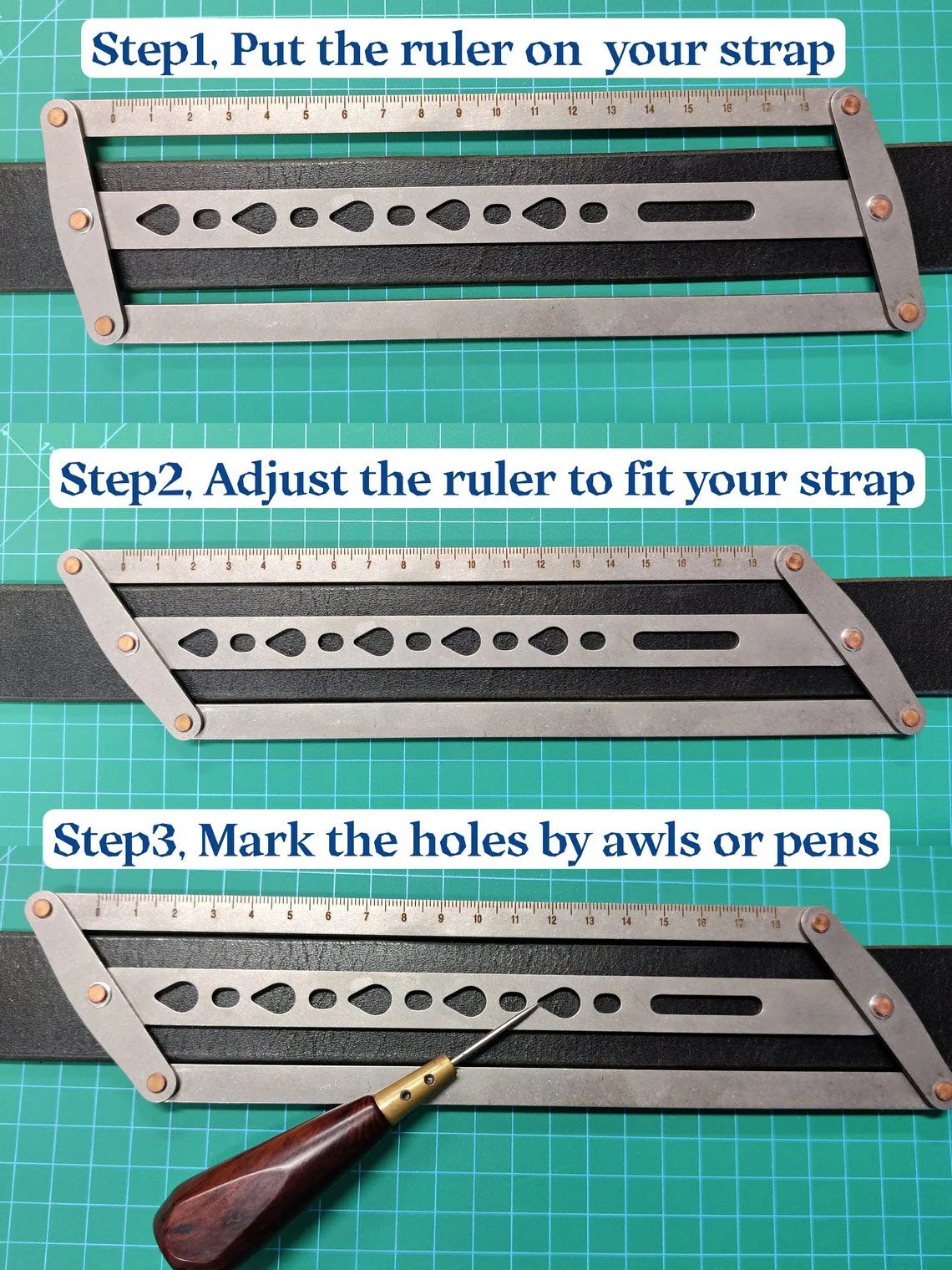 ✨Adjustable Leather Belt Hole Punch | Stainless Steel Ruler Tool for Belts & Straps