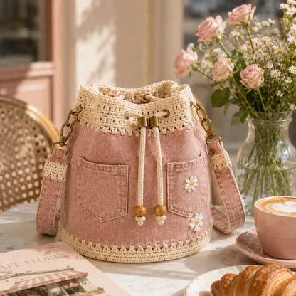 🔥HOT SALE 49% OFF✨👜Handmade Denim Crochet Bucket Bag