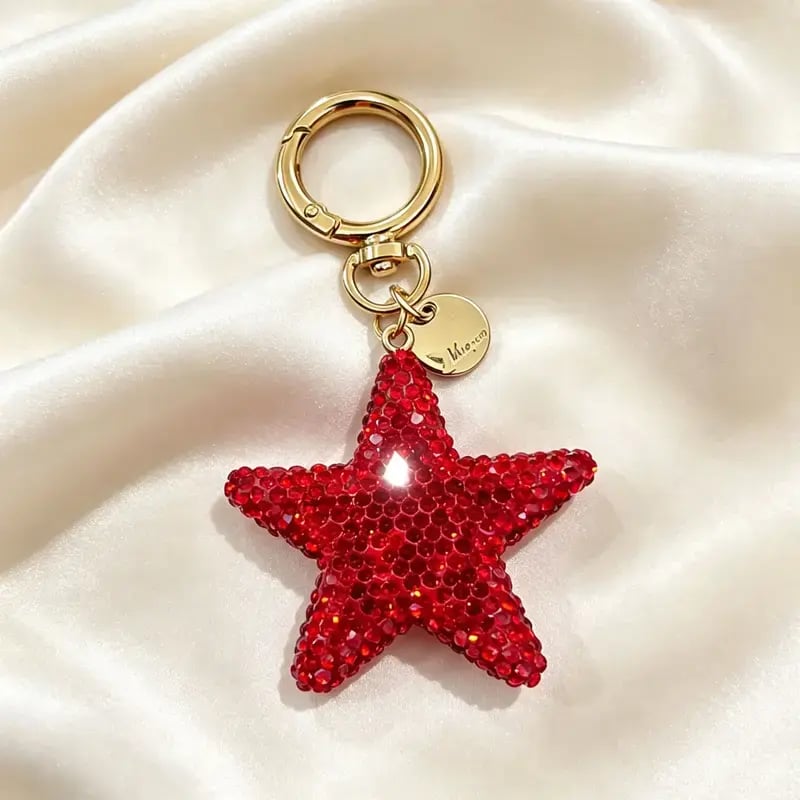 ⭐Full Rhinestone Star Keychain, Cute 3D Star Car Key Ring, Trendy Bag Charm Pendant, Lovely Small Gift, Present for Women & Girls