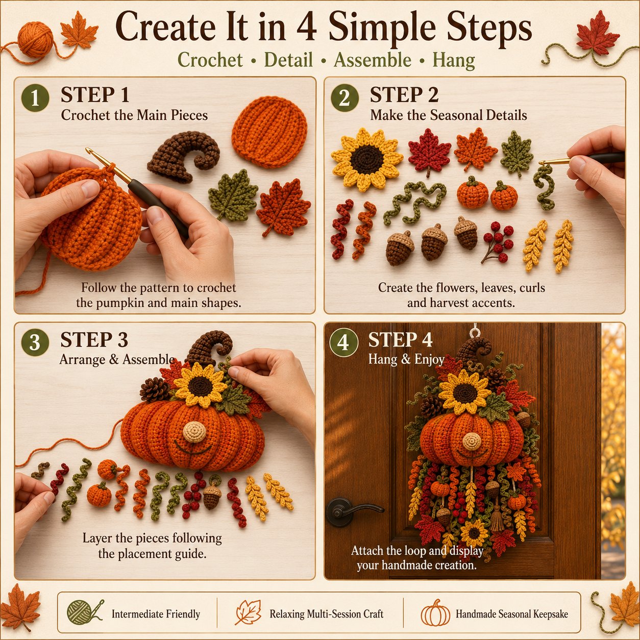 ⏳ Last Day 49% OFF – 🧶 DIY Dimensional Seasonal Crochet Door Hanger Kit Collection | Coordinated Yarn, Filling, Accessories & Step-by-Step Instructions Included 💕