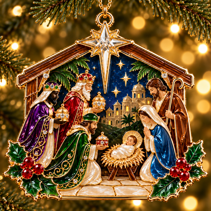 Christian Nativity Christmas Ornament Set – 4-Piece Holy Family, Three Wise Men & Angel Faith Keepsake Collection