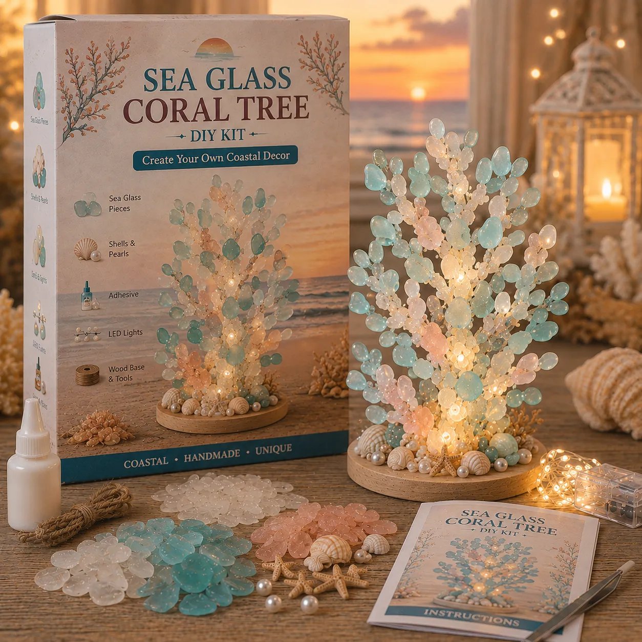 ⏳ Last Day 49% OFF – 🌅 Beginner-Friendly DIY Sunset Coast Sea Glass-Style Light Kit Collection | Complete Kit with Sea Glass-Style Pieces, LED Lights & Step-by-Step Guide Included 💕
