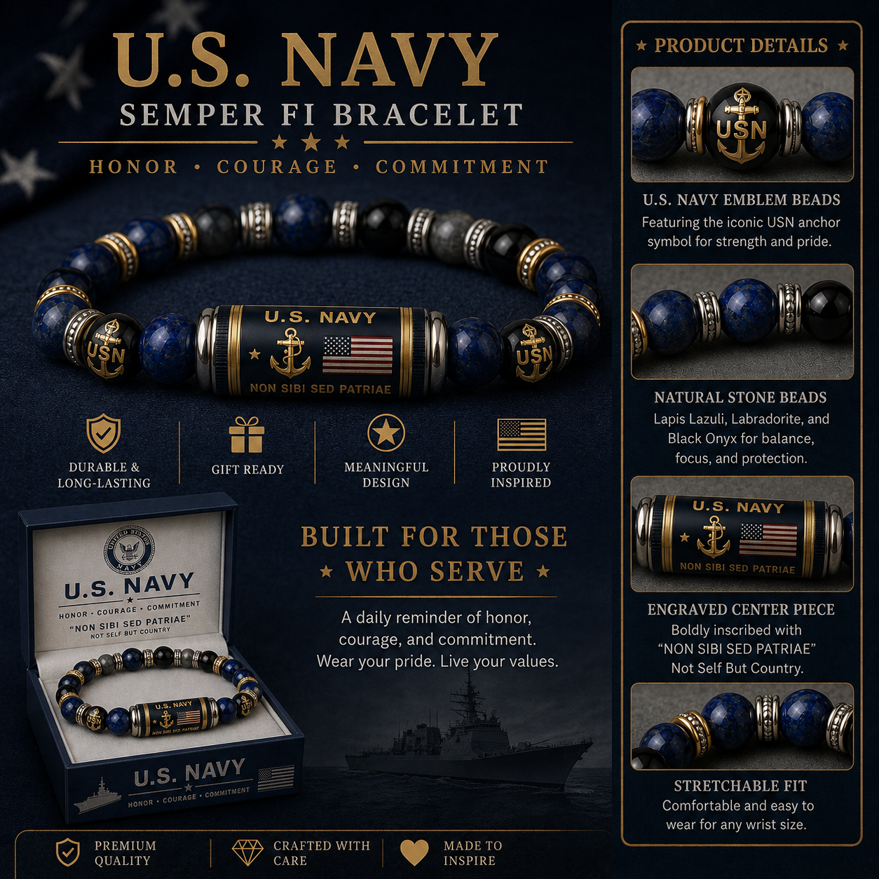 🇺🇸 Last Day Promo: 49% OFF - ⚓U.S. Navy Non Sibi Sed Patriae Tribute Beaded Bracelet - Buy 2 Get 1 Free & ✈️Free Shipping Today!