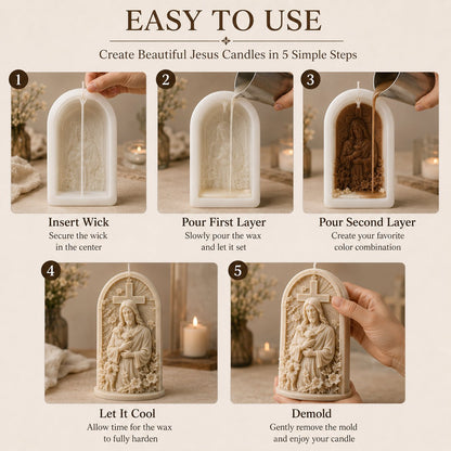 ✝️ 2-Piece Good Shepherd Jesus 3D Candle Mold Set | Sculpted Cross, Lamb & Floral Relief for Faith-Inspired Handmade Candles 🕯️✨