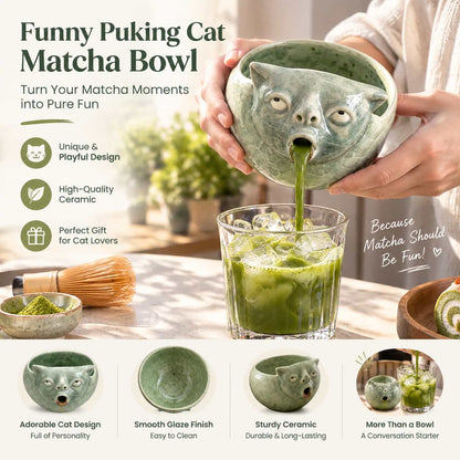 Funny Puking Cat Matcha Bowl