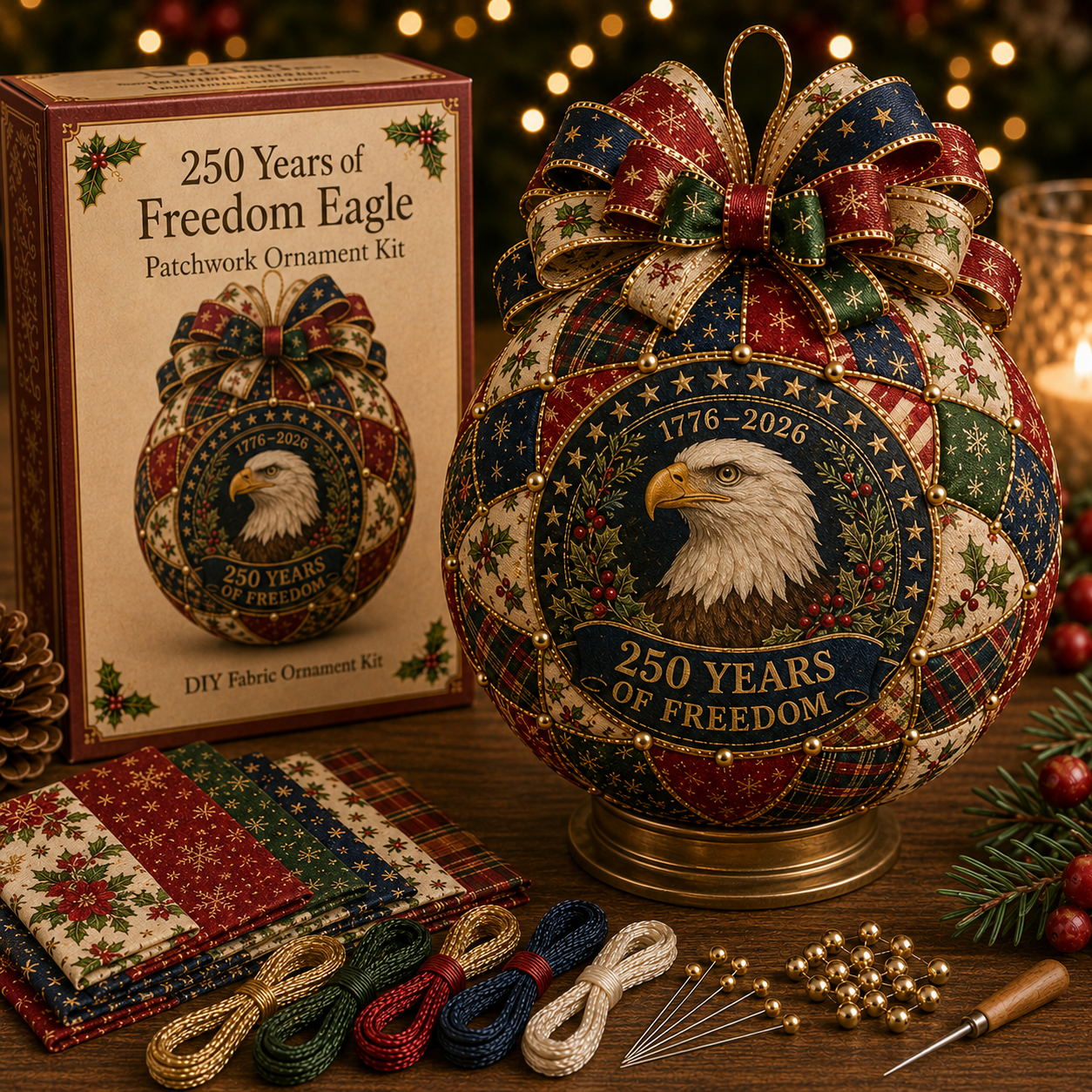 🇺🇸🎄 USA 250th Anniversary Christmas Patchwork Ornament DIY Kit