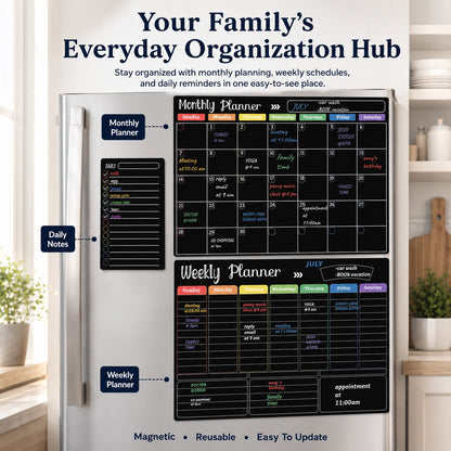 ✨ Black Dry Erase Boards Set - 3 Magnetic Boards for Refrigerator