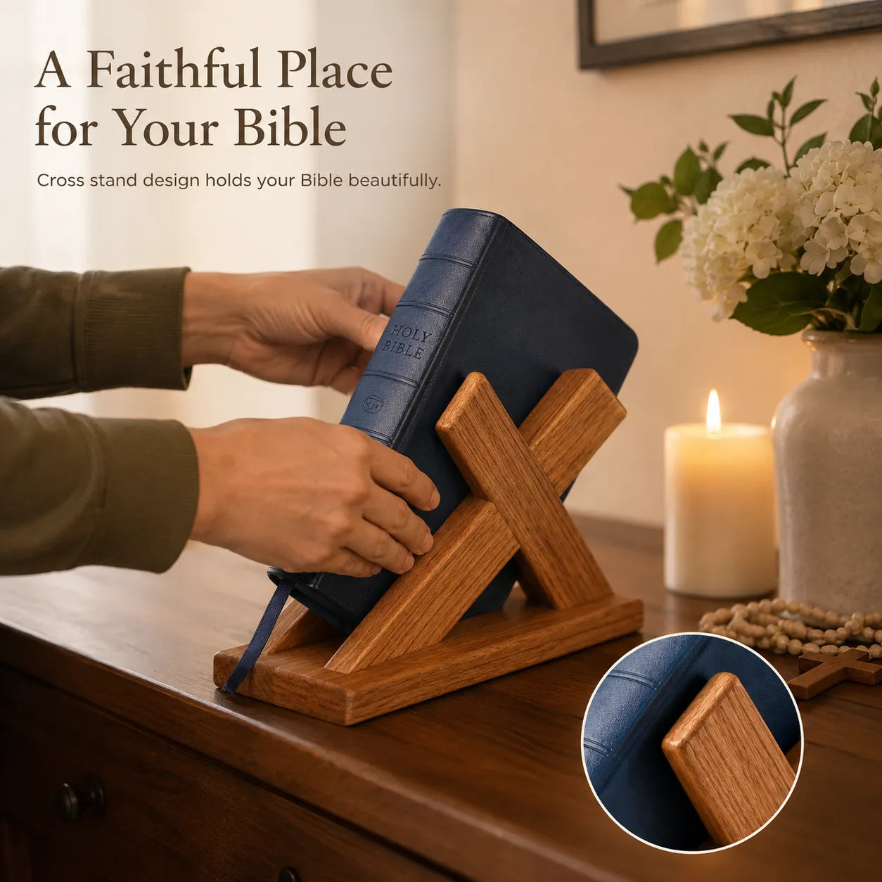 Hand‑Crafted Wooden Bible Home Altar Sacred Tabletop Worship Stand For Daily Personal Devotion
