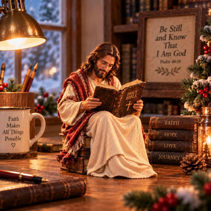 ✝️ Keep Faith Close – Jesus Reading the Bible Figurine