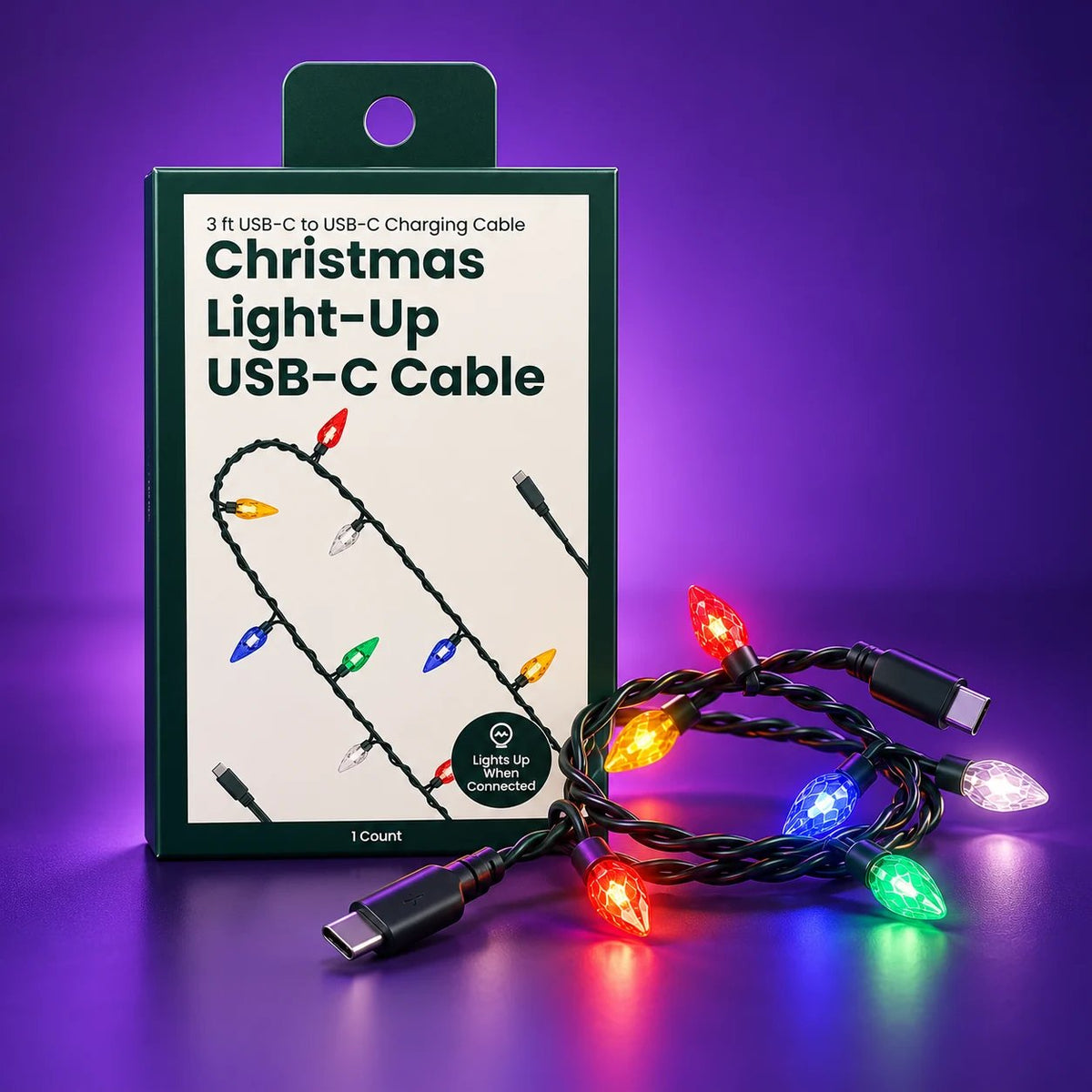 GEMS Light Up USB-C Cable | 3ft 20W Fast Charging LED Glowing Charging Cord